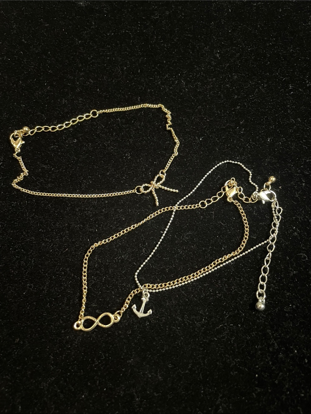 Gold and Silver Anchor & Infinity Layered Anklet Set - Unbranded